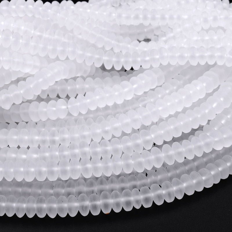 Matte Natural Rock Crystal Quartz Rondelle Beads 6mm 8mm 16" Strand