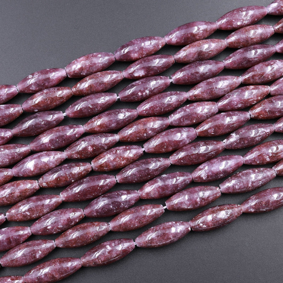 AAA Grade Natural Maroon Purple Lepidolite 20x8mm Oval Marquise Beads High Quality 100% Natural Lepidolite Gemstone 16" Strand