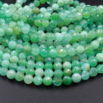 AAA Natural Australian Green Chrysoprase Faceted Round 8mm Beads Diamond Cut Gemstone Beads 15.5" Strand