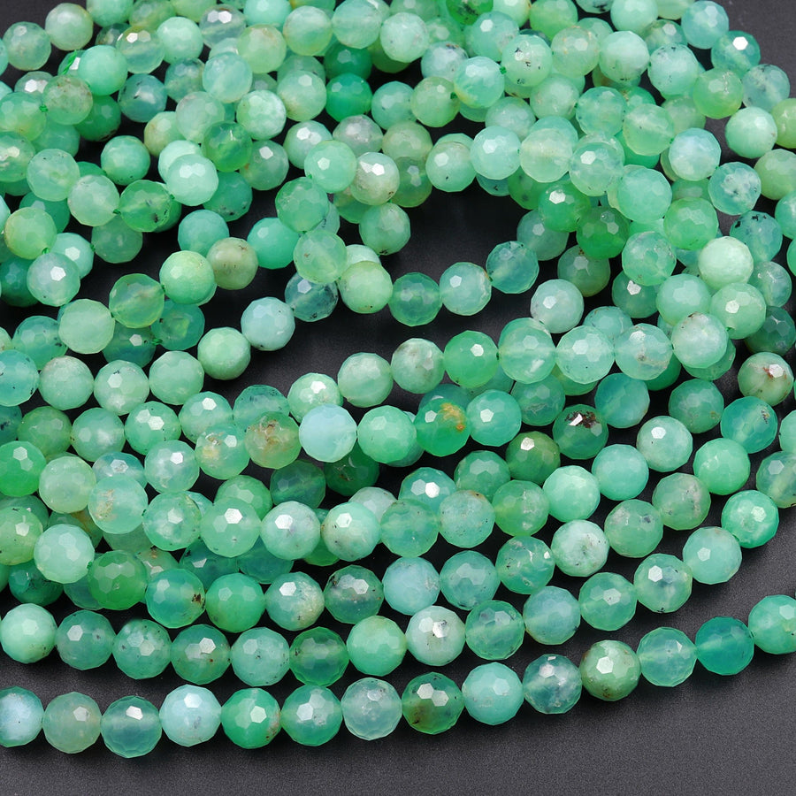 AAA Natural Australian Green Chrysoprase Faceted Round 8mm Beads Diamond Cut Gemstone Beads 15.5" Strand