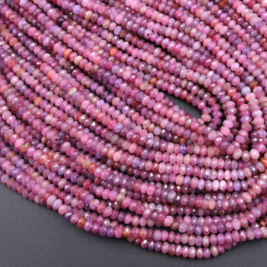 Genuine Natural Red Pink Ruby Gemstone Faceted 4mm 6mm Rondelle Beads ...