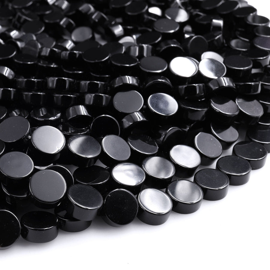 Natural Black Onyx Agate Gemstone Flatback Beads - 14mm Coin Beads For Jewelry Making