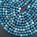 Natural Blue Apatite Faceted 6mm Cube Beads Gemstone Dice 16" Strand