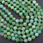 Natural Australian Green Chrysoprase Faceted Round 6mm 8mm Beads Diamond Cut Gemstone 15.5" Strand