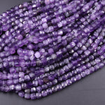 Natural Purple Amethyst 5mm Faceted Cube Square Dice Beads 16" Strand