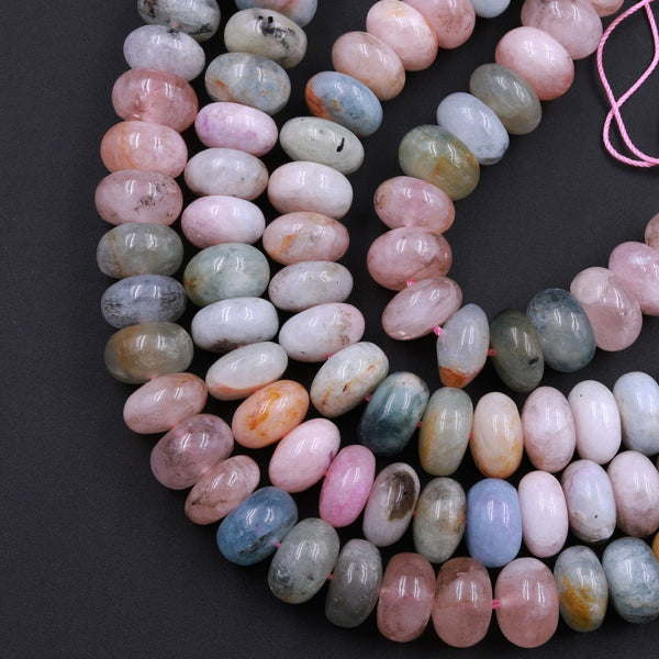 Large Blue Green Aquamarine Pink Morganite Smooth Rondelle Beads 12mm 16" Strand