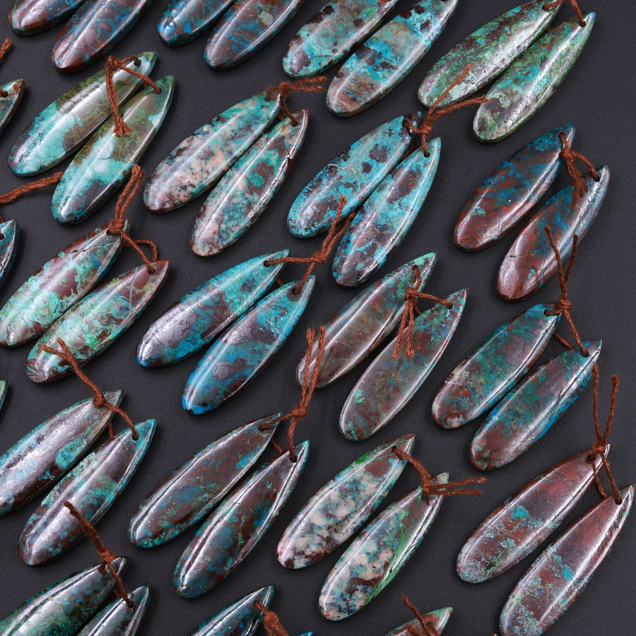 Drilled Parrot Wing Chrysocolla Teardrop Earring Pair Matched Teardrop Cabochon Natural Blue Red Gemstone Stone Beads