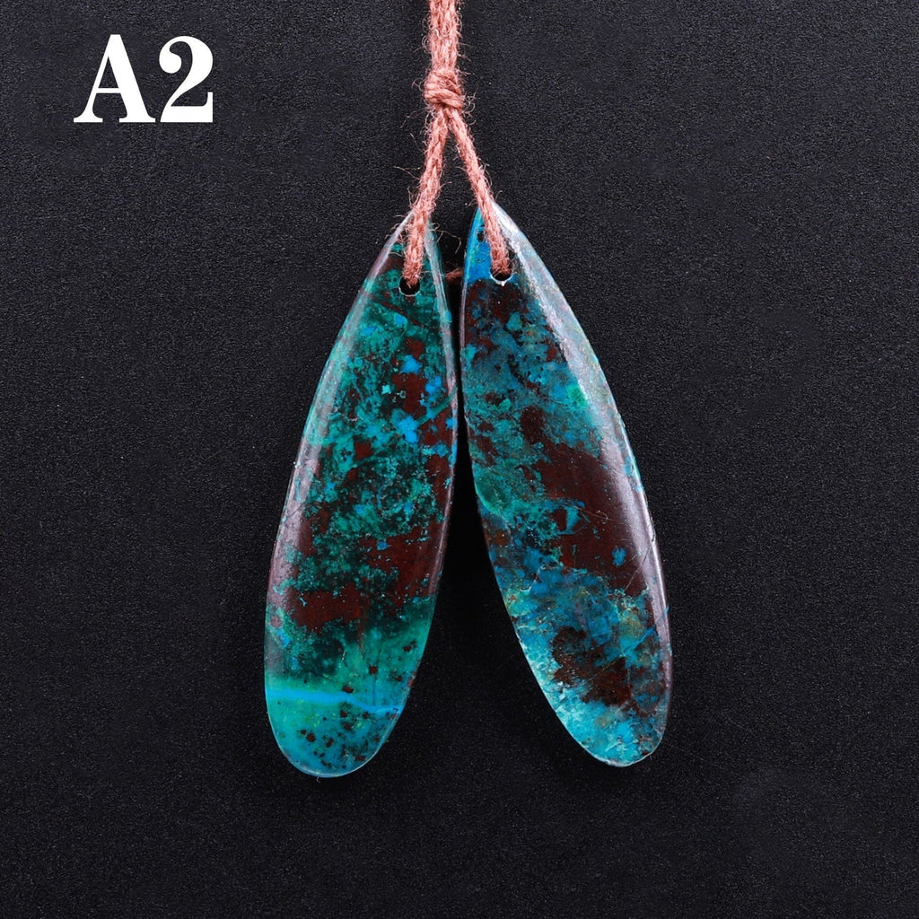 Drilled Parrot Wing Chrysocolla Teardrop Earring Pair Matched Teardrop Cabochon Natural Blue Green Red Gemstone Stone Beads A2