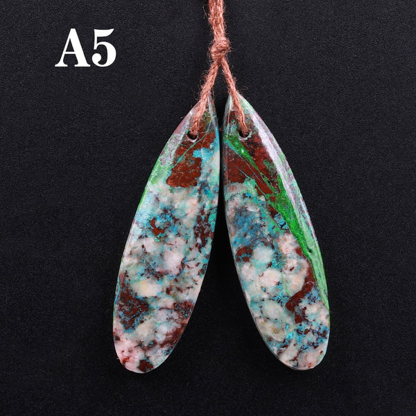 Drilled Parrot Wing Chrysocolla Teardrop Earring Pair Matched Teardrop Cabochon Natural Blue Green Red Gemstone Stone Beads A5