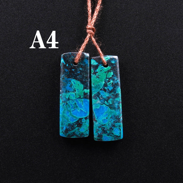Drilled Parrot Wing Chrysocolla Short Rectangle Earring Pair Matched Natural Blue Green Gemstone Stone Beads A4
