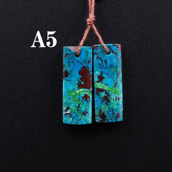 Drilled Parrot Wing Chrysocolla Short Rectangle Earring Pair Matched Natural Blue Green Gemstone Stone Beads A5