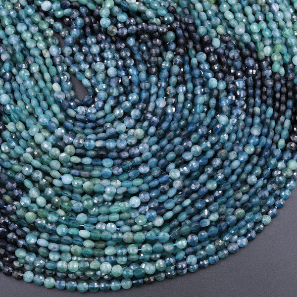 Natural Paraiba Blue Tourmaline Faceted 4mm Coin Beads Diamond Cut Indicolite Gemstone 16" Strand