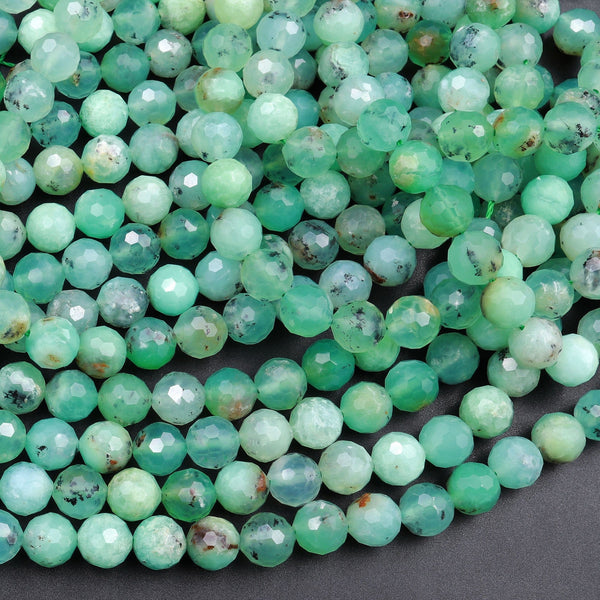 Natural Australian Green Chrysoprase Faceted Round 6mm 7mm Beads Diamond Cut Gemstone Beads 16" Strand