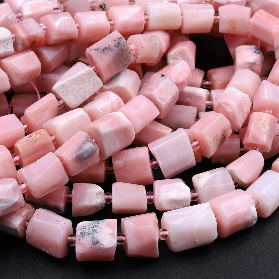 AA Hand Cut Natural Peruvian Pink Opal Tube Beads Cylinder 16" Strand