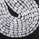 Natural Pristine White Moonstone Tube Beads Shimmering Faceted Cylinder 16" Strand