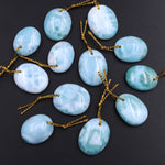 Natural Larimar Oval Pendant Top Drilled Genuine Real Blue Larimar Gemstone Focal Bead
