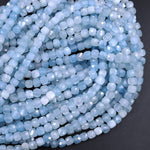 AA Natural Blue Aquamarine Faceted 5mm Cube Beads Micro Faceted Laser Diamond Cut 15.5" Strand