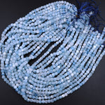 AA Natural Blue Aquamarine Faceted 5mm Cube Beads Micro Faceted Laser Diamond Cut 15.5" Strand