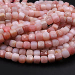 Natural Peruvian Pink Opal 6mm Faceted Cube Square Dice Beads 15.5" Strand