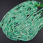 Natural Green Chrysoprase Faceted 5mm 6mm Cube Beads Micro Faceted Laser Diamond Cut 15.5" Strand