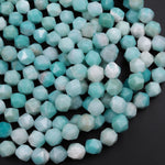 Star Cut Natural Blue Amazonite Beads Faceted 8mm 10mm Rounded Nugget Sharp Facets 15" Strand