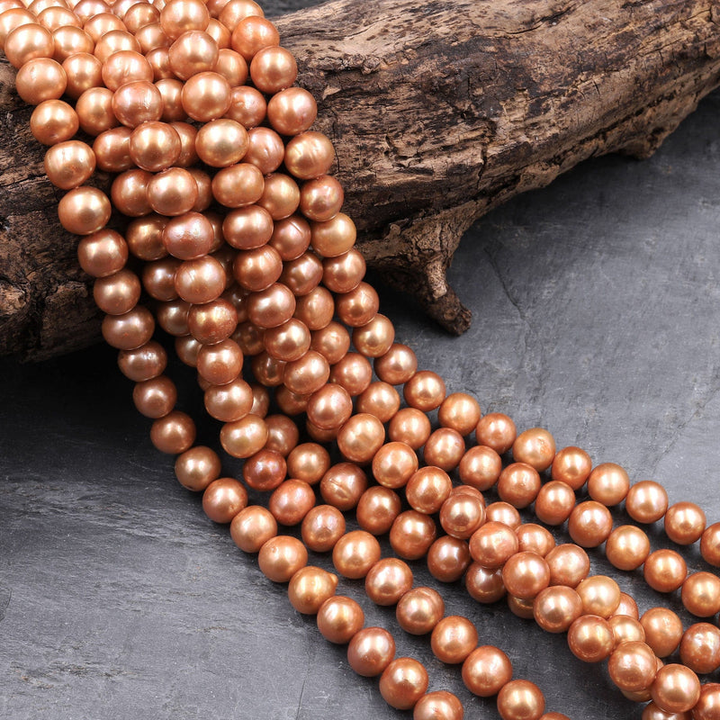 Large Copper Gold Pearl 10mm Off Round Potato Pearl Shimmery Pearly Iridescent Sun Kissed Golden Genuine Freshwater Pearl 16" Strand