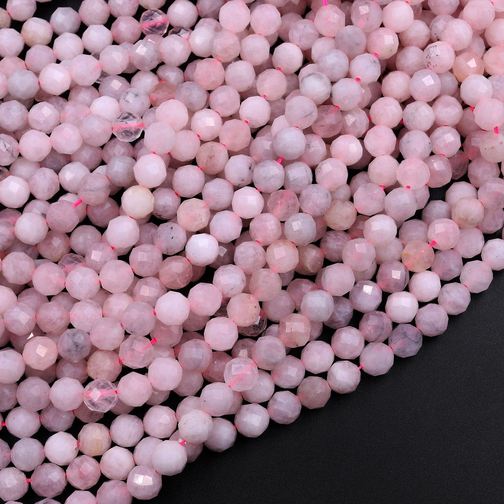 Micro Faceted Madagascar Pink Rose Quartz 6mm Round Beads 15.5" Strand