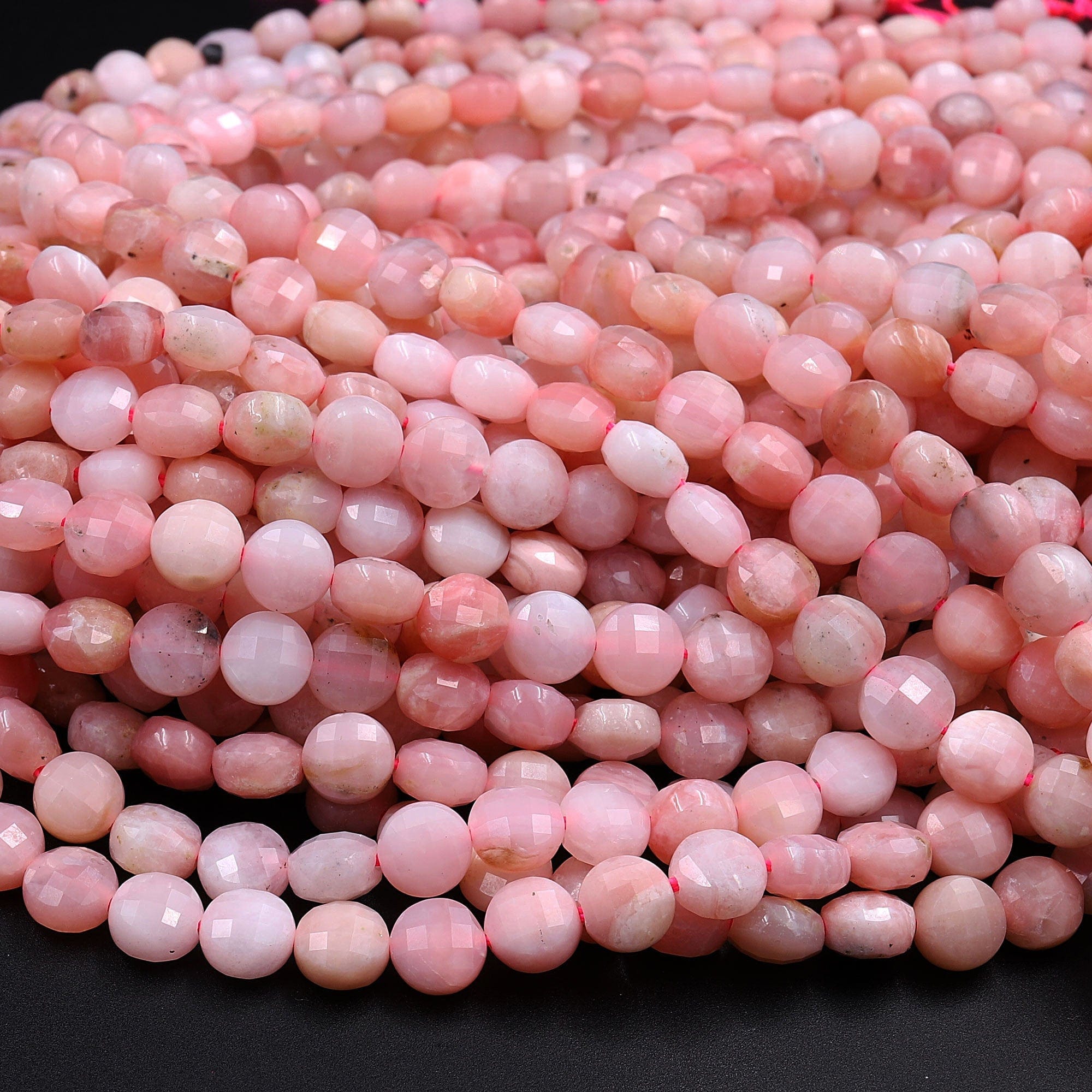 【美品】LANIE pink opal BEADS 両耳 Faceted Peruvian Pink Opal 6mm 8mm Coin Beads | Gemstone