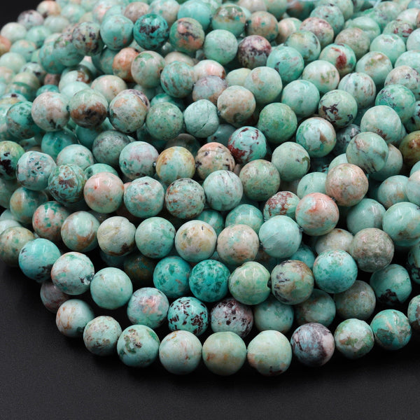 Genuine Natural Peruvian Turquoise 6mm 8mm 10mm 12mm Round Beads Stunning Genuine Blue Green Turquoise Yellow Matrix 15.5" Strand