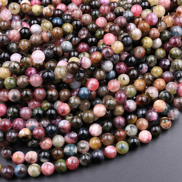 Natural Multicolor Watermelon Pink Green Yellow Tourmaline Round Beads 4mm 6mm 8mm 10mm Colorful Real Genuine Gemstone 15.5" Strand