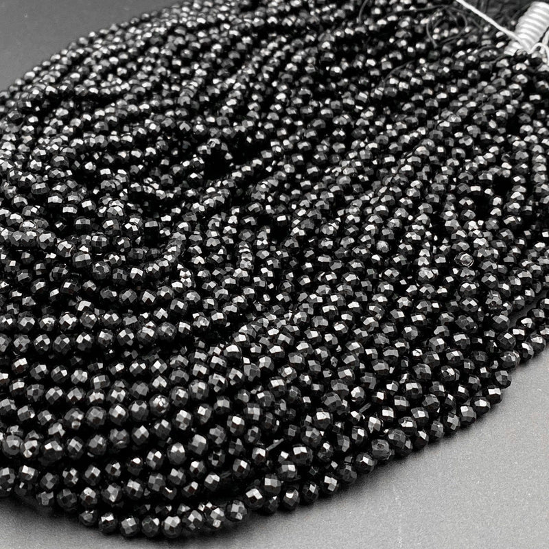 Genuine Natural Black Tourmaline Micro Faceted Round Beads 2mm 3mm