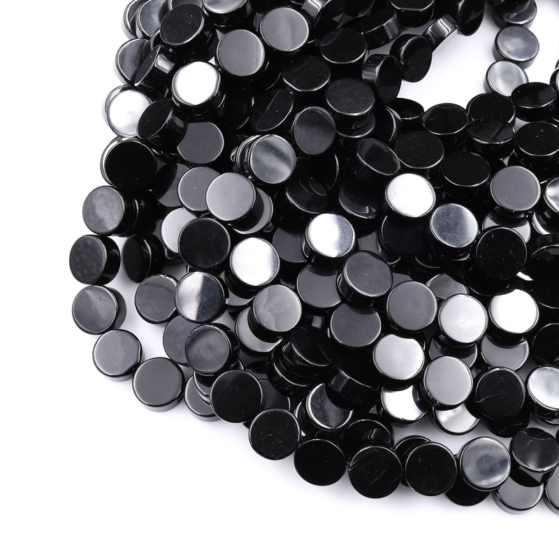 AAA Grade Natural Black Onyx Smooth Coin Beads 8mm 10mm 12mm Flat Disc 15.5" Strand