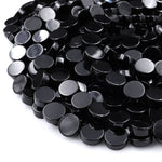 AAA Grade Natural Black Onyx Smooth Coin Beads 8mm 10mm 12mm Flat Disc 15.5" Strand