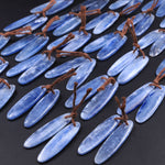 Drilled Natural Blue Kyanite Earring Pair Long Oval Cabochon Cab Matched Gemstone Bead Pair