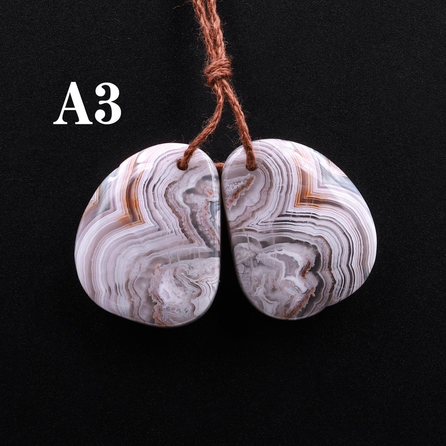 Drilled Laguna Lace Agate Freeform Earring Matched Gemstone Cabochon Stone Bead Pair