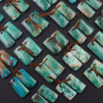 Natural Chrysocolla Earring Pair Drilled Short Rectangle Matched Stone Bead From Australia