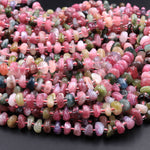 Natural Pink Green Tourmaline Beads Freeform Center Drilled Rondelle Disc Organic Cut Nuggets 15.5" Strand