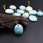 Natural Larimar Oval Pendant Top Drilled Genuine Real Blue Larimar Gemstone Focal Bead