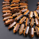Double Terminated Tiger's Eye Beads Center Drilled Point Focal Pendant Stone 15.5" Strand