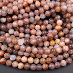 Multicolor Silvery Gray Peach Moonstone 4mm 6mm 8mm 10mm Round Beads Polished Smooth Plain Round Gemstone 15.5" Strand