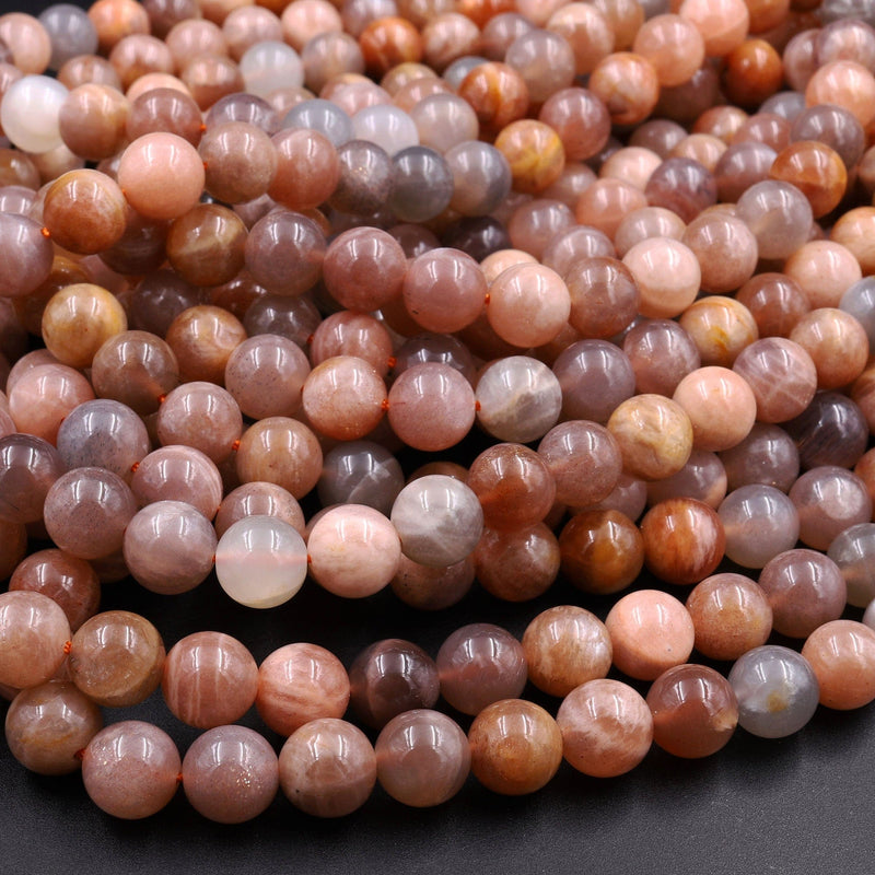 Multicolor Silvery Gray Peach Moonstone 4mm 6mm 8mm 10mm Round Beads Polished Smooth Plain Round Gemstone 15.5" Strand