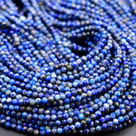 Micro Faceted Natural Blue Lapis 2mm 3mm Round Beads 15.5&quot; Strand