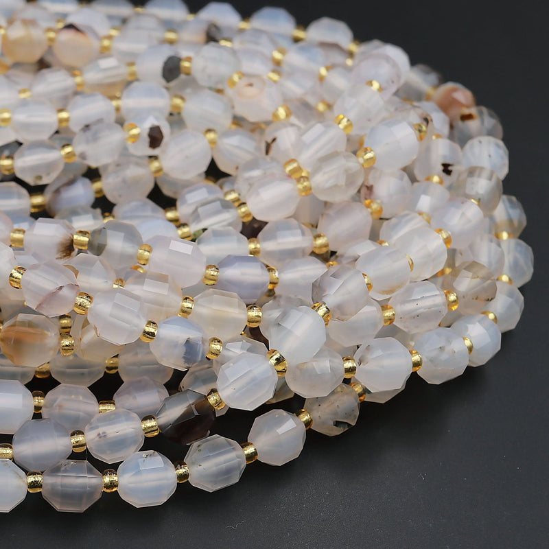AAA Natural Montana Agate 8mm Beads Faceted Energy Prism Double Point Cut 15.5&quot; Strand