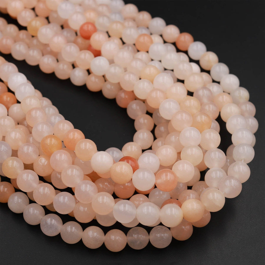 Natural Peach Aventurine Smooth Round Beads 4mm 6mm 8mm 10mm Icy Soft Pastel Pink Peach Gemstone AAA Grade 15.5&quot; Strand