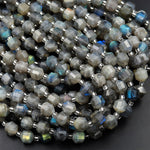 Natural Labradorite 8mm Beads Faceted Energy Prism Double Terminated Points 15.5&quot; Strand