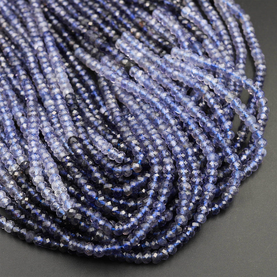 AAA Natural Blue Iolite Faceted 4mm Rondelle Beads Genuine Real Multicolor Iolite Gemstone Beads 15.5&quot; Strand