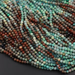 Micro Faceted Natural Multicolor Chrysocolla 3mm 4mm Round Beads 15.5&quot; Strand