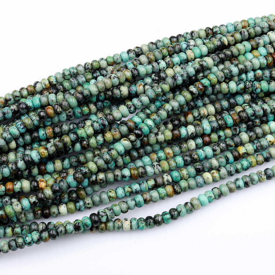 Natural African Turquoise 4mm 6mm 8mm Rondelle Beads Blue Green Gemstone Smooth Plain Rondelle 16&quot; Strand