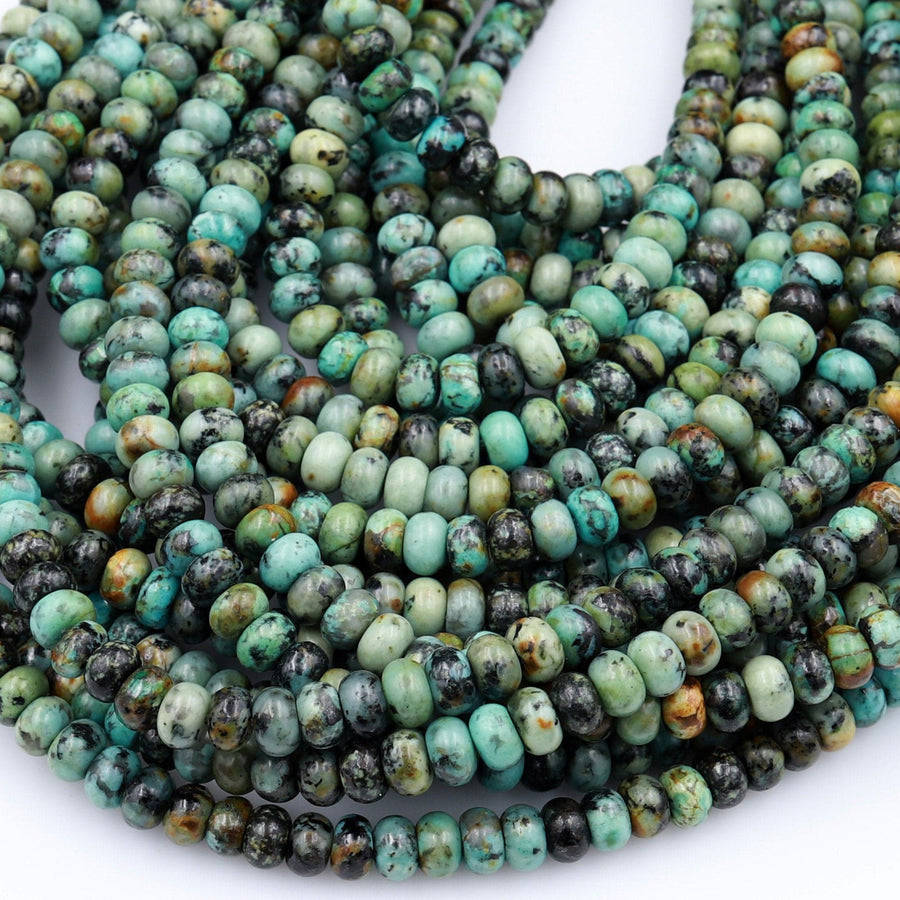 Natural African Turquoise 4mm 6mm 8mm Rondelle Beads Blue Green Gemstone Smooth Plain Rondelle 16&quot; Strand