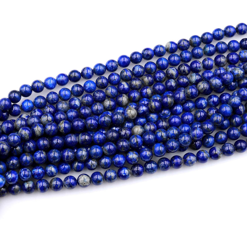 Genuine 100% Natural Blue Lapis 4mm 6mm 8mm 10mm Round Beads With Pyrite Calcite Matrix 15.5&quot; Strand